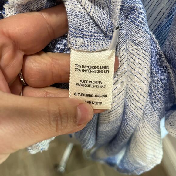 Bella Dahl 3/4 Roll-Tab Sleeve Stripe Linen Blend Shift Resort Dress Sz L - Picture 7 of 7